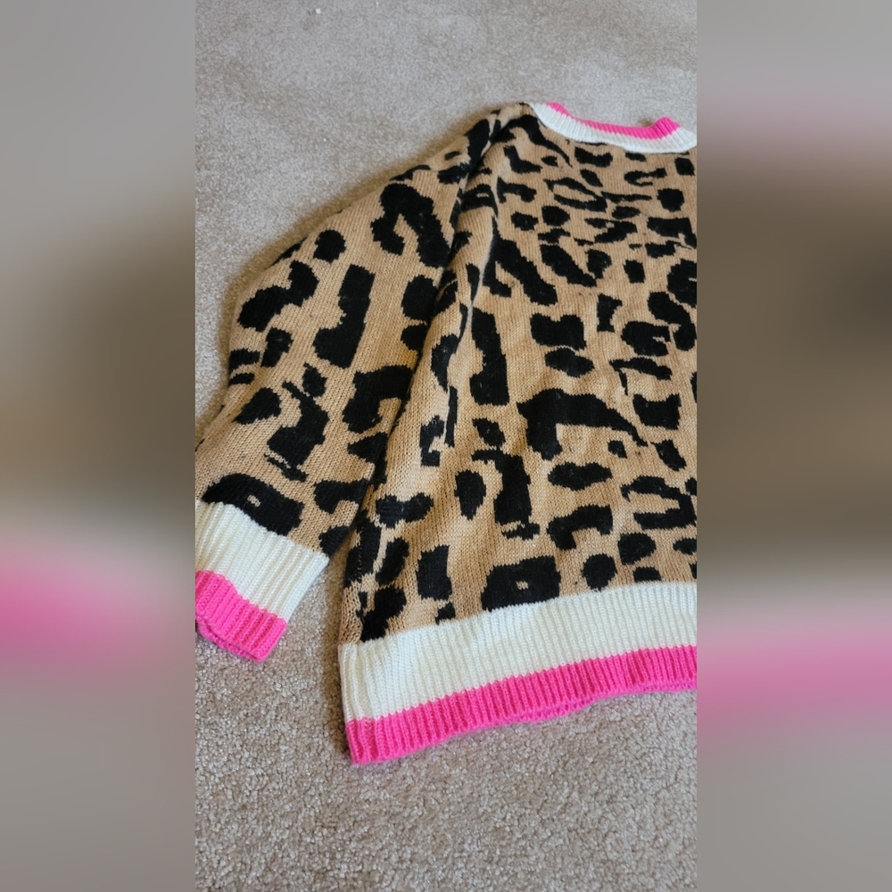 Hyped Unicorn Hot Pink Leopard oversized Sweater - Picture 7 of 8